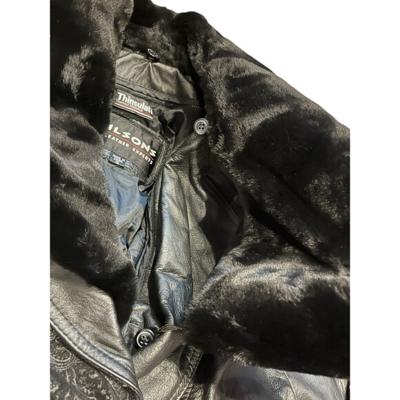 Vintage Wilsons Leather Jacket Black Floral Paisley Tie Waist cropped size small - Picture 3 of 12